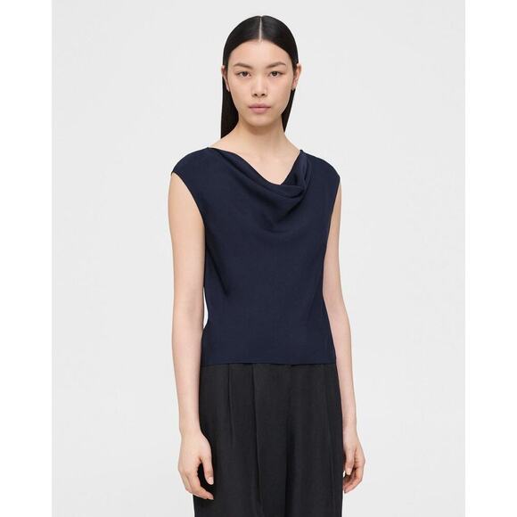 Theory Women's Black Cowl Neck RIbbed Knit Sleeveless Tank Top Size Medium - Picture 1 of 7